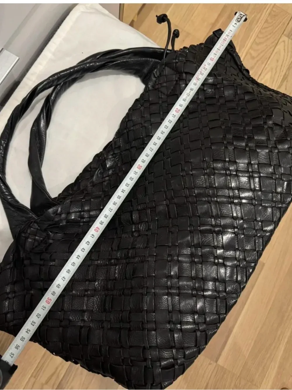 Massimo Dutti Black Woven Leather Tote